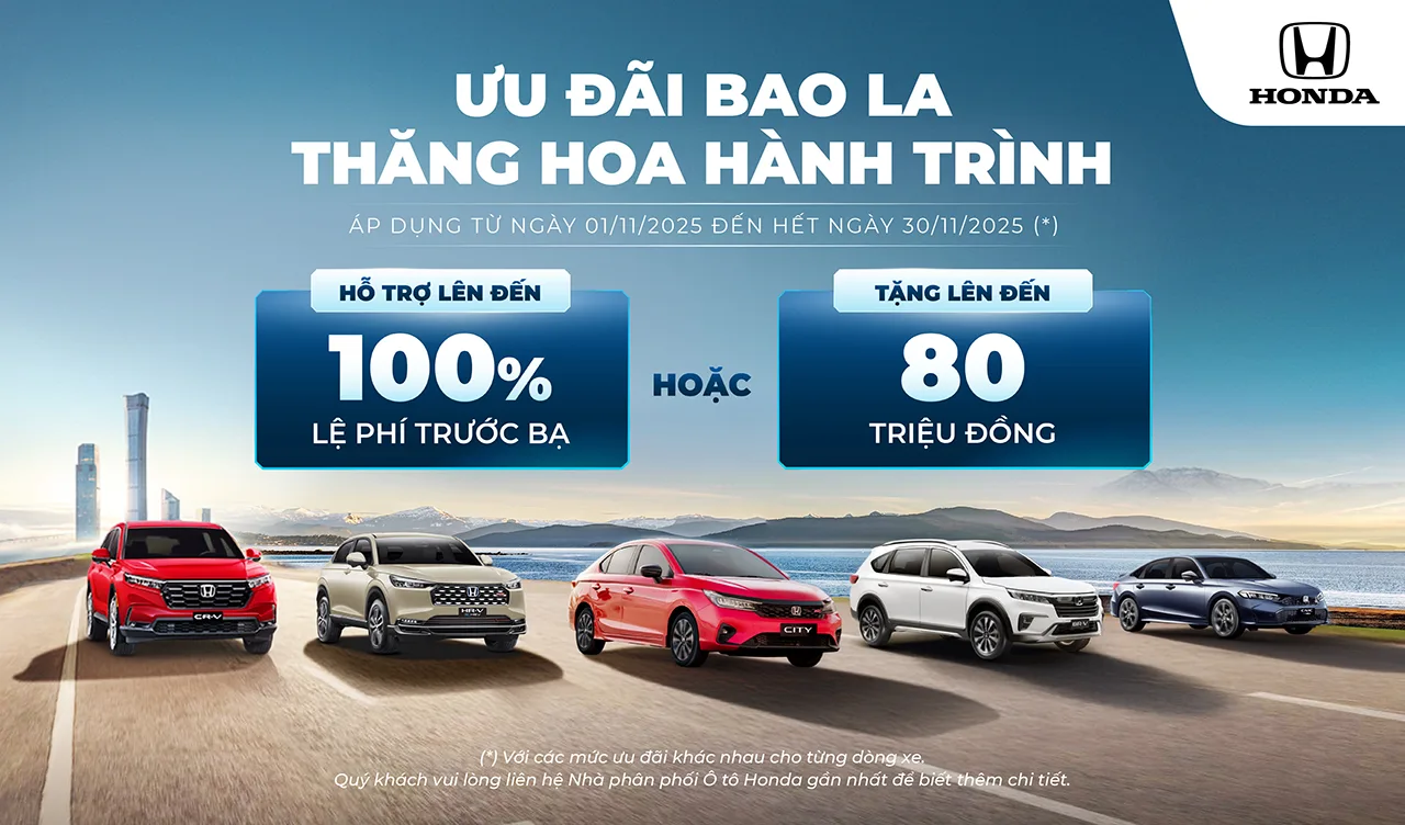Khuyến mãi mua xe ô tô Honda tháng 11/2025: ƯU ĐÃI BAO LA - THĂNG HOA HÀNH TRÌNH